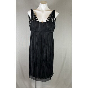 Womens Size 14 Black Fringe Flapper Dress Mini Chain Sweetheart Strappy Boxy